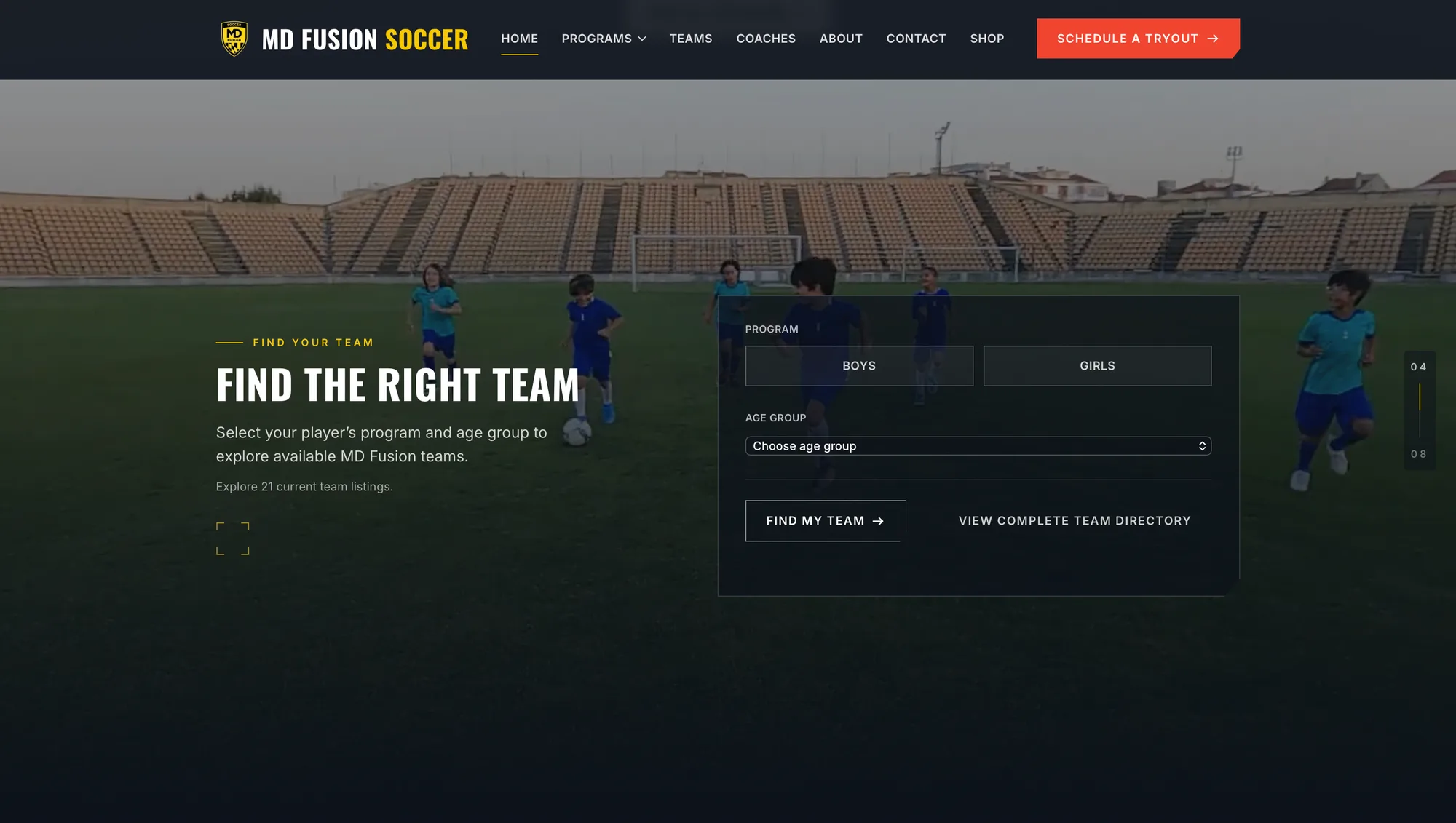 Find your team section